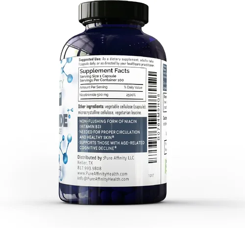 Miniatura 4 de Nicotinamida B3 500 mg Niacina eficaz sin enjuagues. Potenciador de energía, regenerador celular, que apoya el deterioro cognitivo