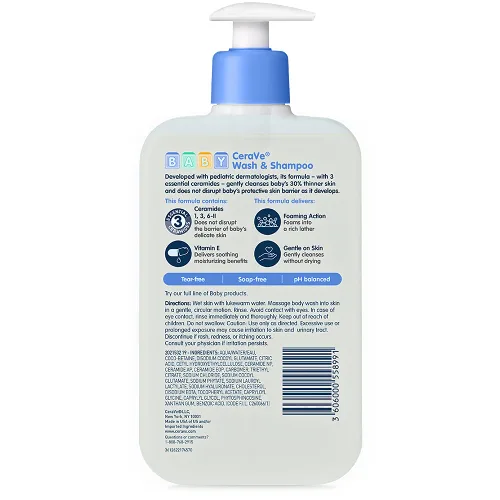 Miniatura 9 de CeraVe Jabón y champú para bebés, 2 en 1, sin lágrimas, para piel y cabello, sin fragancia, parabenos, tintes, ftalatos y sulfatos, baño y jabón