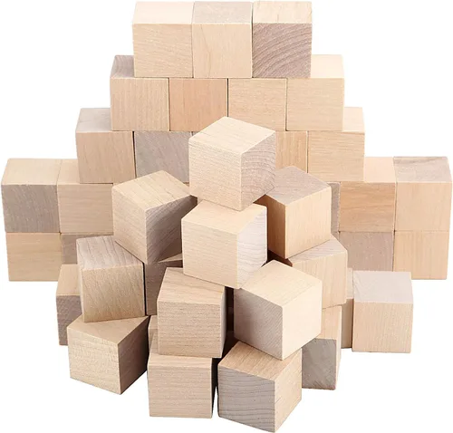 Miniatura 7 de ZOENHOU 60 bloques de madera de 1.5 pulgadas, cubo de madera maciza natural de primera calidad, juego de bloques de madera sin terminar