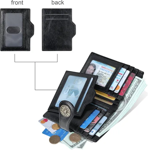 Miniatura 4 de Travelambo Rfid Wallet Mujeres Cuero Bifold Compacto Pequeña Cartera para Mujeres, Negro -, Compacto