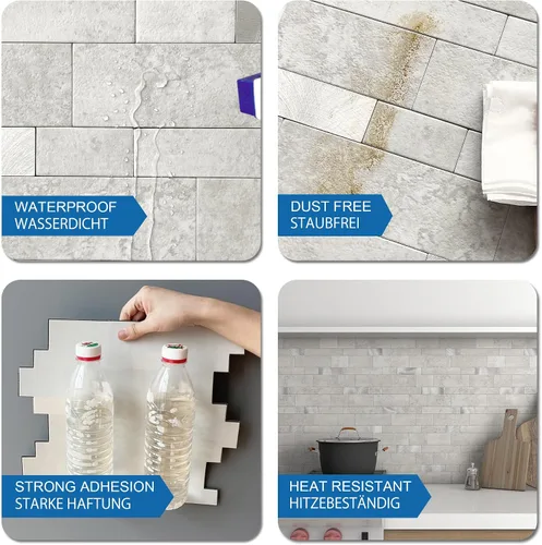 Miniatura 6 de Azulejo protector contra salpicaduras para cocina, despegar y pegar, acabado mate de piedra, pegatinas de azulejos para baño, panel de pared 3D