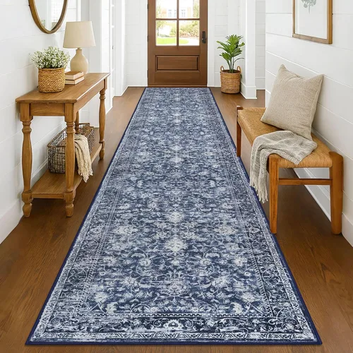 Miniatura 103 de KILOCOCO Alfombra lavable de 2 x 3 para entrada, estampado floral vintage, suave, antideslizante, azul, alfombras de cocina, tapete