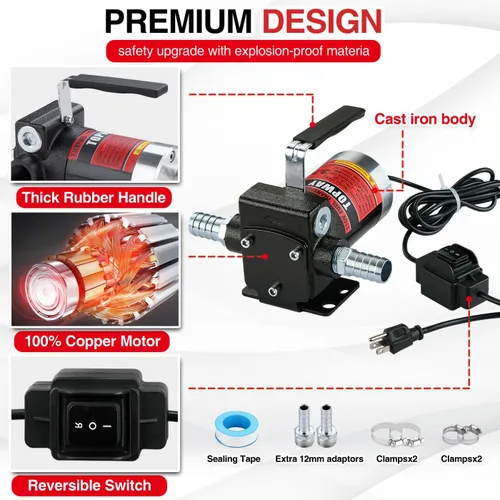 Miniatura 2 de TOPWAY Bomba de combustible de gasolina de 110 V CA, bomba de transferencia de aceite autocebante de 3.7 GPM con mango, bombeo reversible