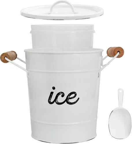 Miniatura 9 de AuldHome Design Cubo de hielo esmaltado de granja (negro); servidor de hielo de metal aislado estilo retro