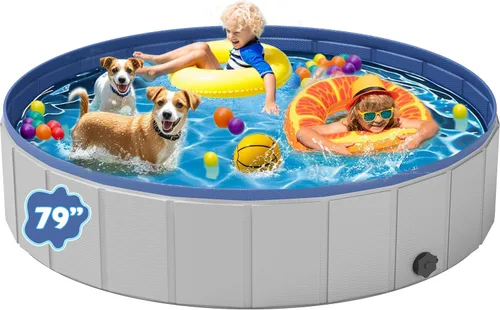 Miniatura 9 de Piscina para perros grandes, plegable de plástico para perros, antideslizante (47.2 x 12 pulgadas)
