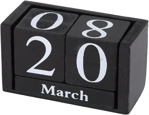 Calendario de escritorio perpetuo de madera, calendario de madera vintage, bloque de madera, mes, fecha, decoración para el hogar y la oficina