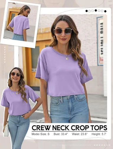Miniatura 4 de TICTICMIMI Camisetas cortas de verano para mujer, manga corta, cuello redondo, camisetas básicas sin botones