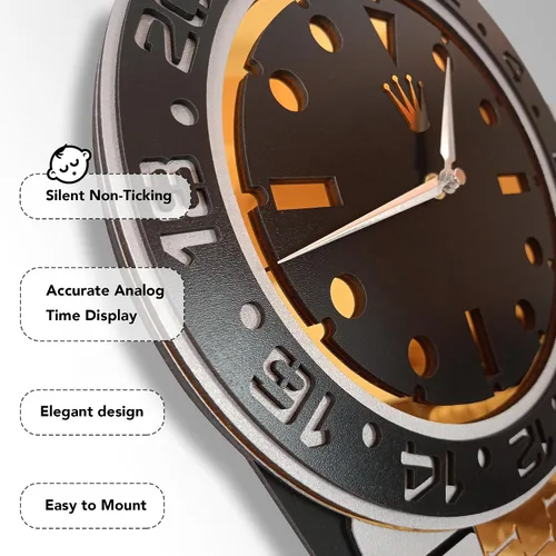 Miniatura 3 de Reloj de Pared Hecho a Mano con Temática de Rolex con Apariencia de Reloj de Pulsera, Reloj Analógico Grande y Silencioso, Reloj de Madera Grande