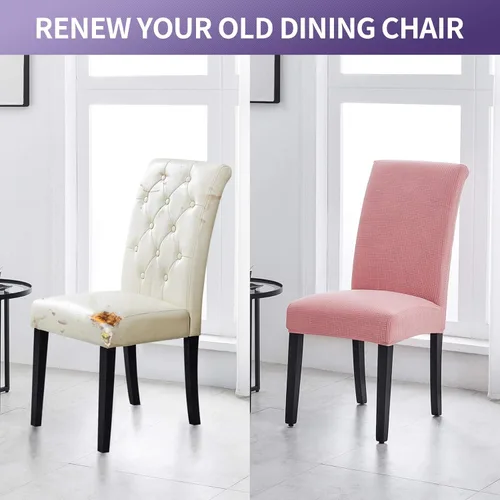 Miniatura 6 de Joccun - Juego de 4 fundas para sillas de comedor, fundas elásticas para sillas de comedor, fundas de asiento para sillas de comedor, funda de Rosa
