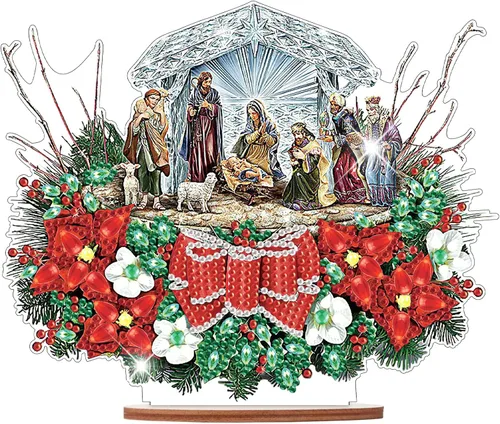 Miniatura 26 de Kits de adornos de escritorio de pintura de diamante para adultos, ángel mamá, sosteniendo bebé, arte de diamante por números, decoraciones