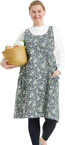 Miniatura 34 de Delantales grandes de talla grande para mujer con bolsillos de algodón y lino para hornear cocina