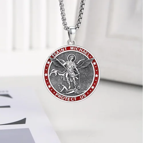 Miniatura 611 de Collar con colgante de plata de ley 925 con medalla de San Patrón, joyería religiosa para hombres y mujeres, con cadena de acero inoxidable 316L