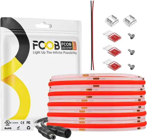 Miniatura 18 de Tira de luces LED COB DC24V de 16.4 pies, 6000 K, blanco frío, 320 LED, flexible, de alta densidad, uniforme, brillante, 9W/m, CRI90+ regulable