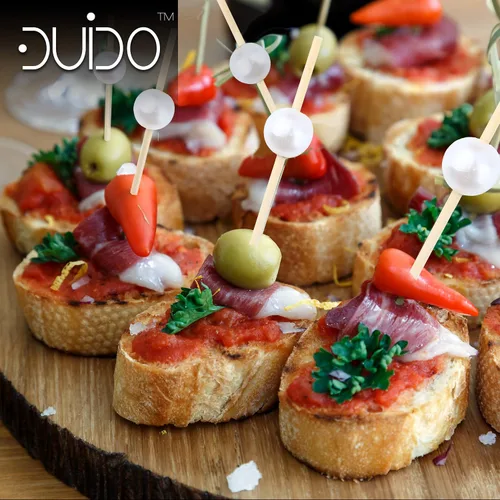 Miniatura 6 de Púas de bambú para cócteles, palillos de dientes, 120 unidades, 4.75 pulgadas, color blanco perlado de madera con volantes para aperitivo, Martini