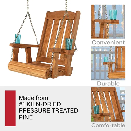 Miniatura 5 de Amish Casual Silla columpio con tratamiento a presión de misión resistente con portavasos (mancha de cedro)