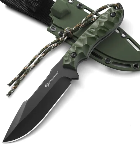 DRACHENADER Cuchillo de hoja fija con funda, cuchillo táctico para hombres, cuchillo de supervivencia con mango ABS, diseño de espiga completa