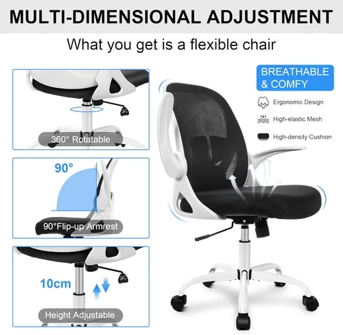 Miniatura 7 de Primy Silla de Oficina Ergonómica Silla de Escritorio con Soporte Lumbar y Altura Ajustables, Silla de Escritorio Giratoria de Malla Transpirable
