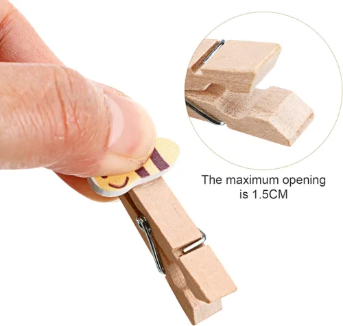 Miniatura 2 de ABOOFAN 50 pinzas para la ropa con cordel de madera con clips de fotos de abeja para colgar fotos, ropa, manualidades, artes al aire libre e