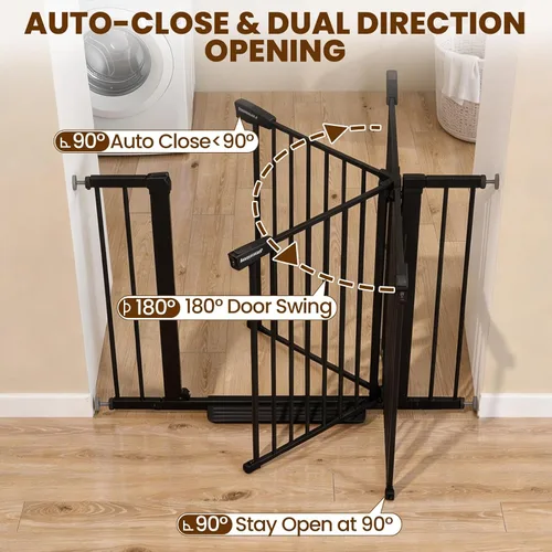 Miniatura 6 de Puerta para bebé con puerta, puerta de perro de 26 a 40 pulgadas con cierre automático para puertas de escaleras, puerta de mascotas montada a Negro