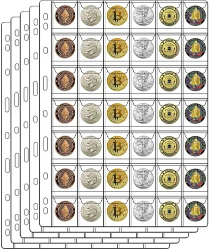 Páginas de monedas de 42 bolsillos para coleccionistas, páginas estándar de colección de monedas de 9 agujeros que se adaptan a la mayoría de