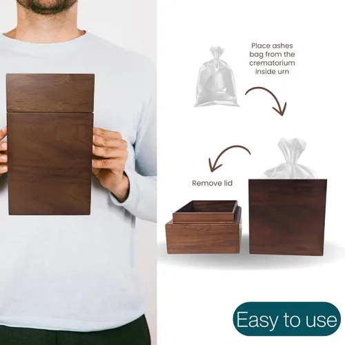 Miniatura 3 de Urnas de cremación de madera de nogal para cenizas humanas Caja conmemorativa grande de 200 libras Urna de recuerdo hecha a mano con bolsa