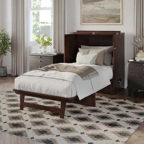 Miniatura 4 de AFI, Northfield Murphy Bed - Baúl de cama Twin XL con colchón de 6", cajón de almacenamiento y cargador USB integrado, ámbar quemado