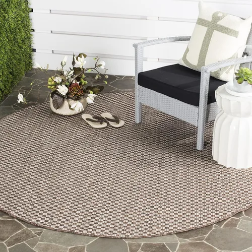 Miniatura 57 de SAFAVIEH Alfombra lavable al aire libre Courtyard Collection - 6'7" x 9'6", azul claro y gris claro, no desprende pelusa y fácil limpieza, ideal