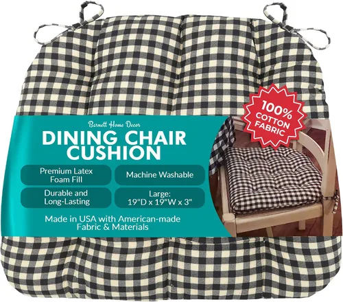 Miniatura 35 de Barnett Home Decor Ticking Stripe Berlin Blue - Almohadilla para silla de comedor con lazos, tamaño mediano 18, relleno de espuma de látex, lavable