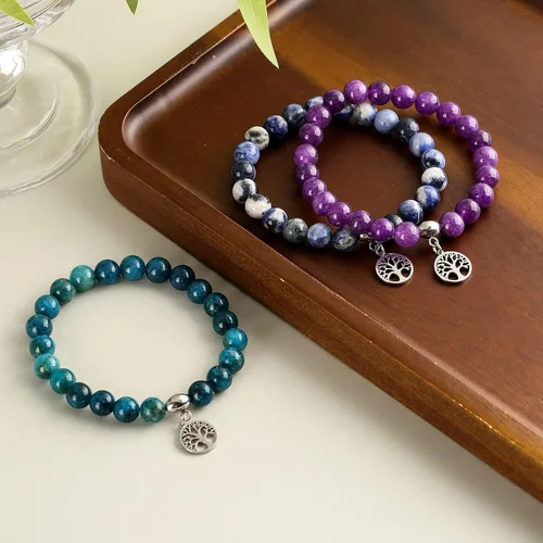 Miniatura 2 de Hevont Regalos de árbol de la vida para mujeres, pulseras de relajación curativas de piedra natural de 0.315 pulgadas (0.315 in), piedras de cristal