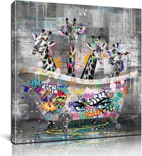 Miniatura 9 de Kepgonegu Arte de pared de baño, divertido gorila en la bañera, graffiti, arte de pared en blanco y negro, listo para colgar, tamaño 30 pulgadas