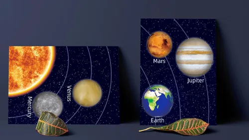 Miniatura 5 de KAIRNE Juego de 3 pinturas artísticas enmarcadas para habitación espacial de niños (12 x 16 pulgadas), imágenes de planetas, sistema solar, póster