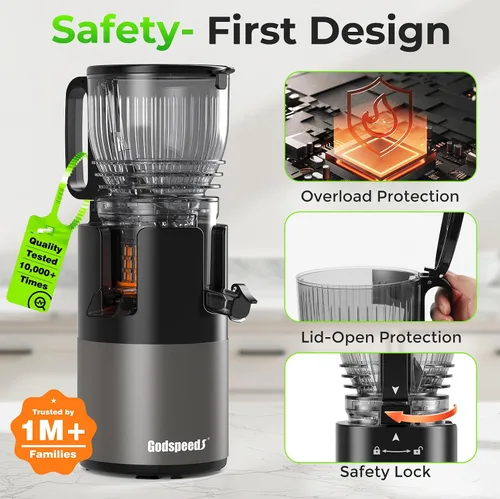 Miniatura 8 de Máquinas Exprimidoras Godspeeds, Conducto de Alimentación Grande de 5.8", Exprimidor Lento de Masticación Prensado en Frío para Frutas y Verduras