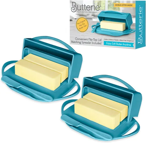 Miniatura 19 de Butterie Mantequillera con Tapa Abatible y Cuchillo a Juego, Contiene 2 Barras/Mantequilla Europea, Soporte para Mantequilla Sin Derrames