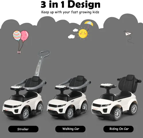 Miniatura 2 de Costzon 3 en 1 Coche de Paseo y Empuje, Carriola Deslizante con Bocina, Música, Luz, Almacenamiento Bajo el Asiento, Mango Parental, Barreras
