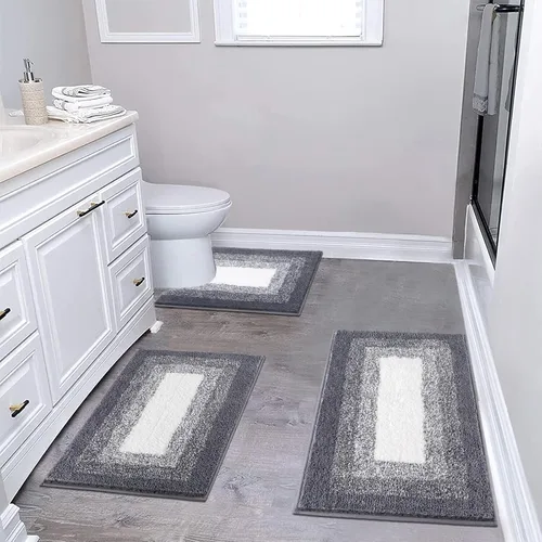 Miniatura 27 de Juegos de alfombras de baño de 3 piezas, alfombras de baño antideslizantes absorbentes, alfombras de baño de felpa extra suaves y esponjosas