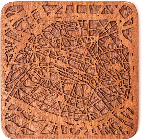 Miniatura 164 de Posavasos Amsterdam Map by O3 Design Studio, 1 pieza, posavasos de madera Sapele con mapa de la ciudad, hecho a mano, varias ciudades opcionales