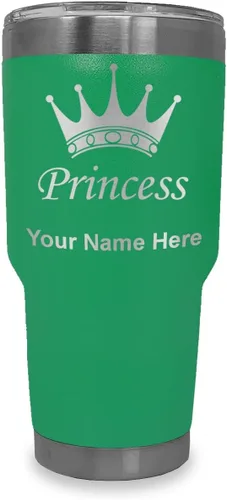 Miniatura 21 de LaserGram Vaso aislado al vacío de 20 onzas, corona de princesa, grabado personalizado incluido (negro)