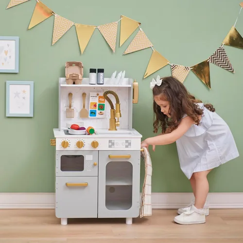 Miniatura 7 de Teamson Kids Little Chef Memphis - Juego de cocina de madera para niños pequeños con 16 accesorios, juego de cocina realista con horno microondas