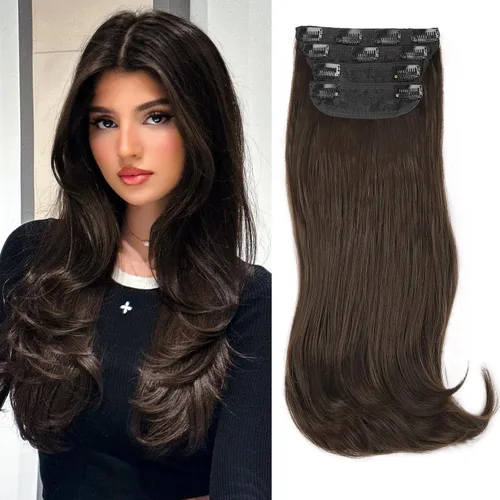 Miniatura 16 de FREEMEIGE 4 piezas de extensiones de cabello con clip, extensiones de cabello largas y gruesas con capas rectas de 20 pulgadas, extensiones