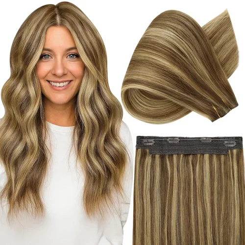 Miniatura 53 de Fshine - Extensiones de cabello humano con clip, de 16 pulgadas, con clip, color marrón chocolate, mezcla de rubio caramelo, extensiones de cabello