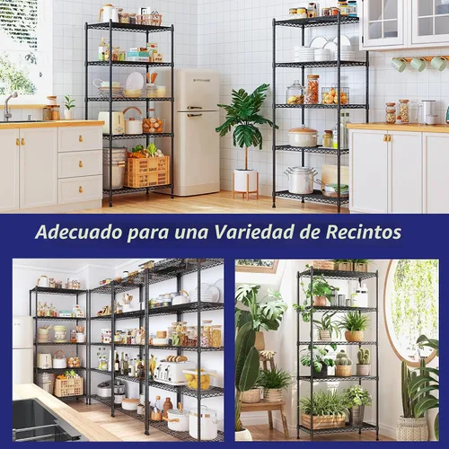 Miniatura 9 de Romorgniz Estantería de 5 niveles de 1010 libras, estantes de alambre ajustables, estantería de metal, estante de almacenamiento para cocina