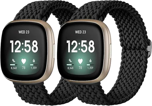 Miniatura 12 de Paquete de 2 bandas impermeables compatibles con Fitbit Versa 3/Fitbit Versa 4/Fitbit Sense/Sense 2, pulseras deportivas clásicas de repuesto suaves
