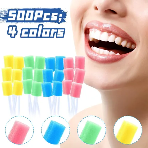 Miniatura 4 de TrelaCo 500 piezas de hisopos orales a granel desechables para la boca, hisopos de algodón multicolor, esponja, envueltos individualmente
