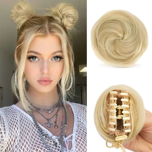 Miniatura 17 de Sofeiyan 2 piezas de extensión de cabello rizado ondulado en forma de moño desordenado, mini moño desordenado con banda elástica, peluca sintética
