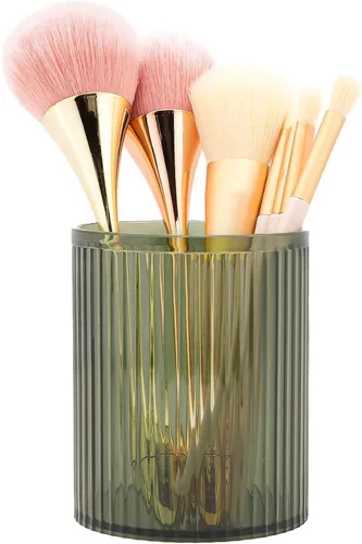 DASITON Organizador de brochas de maquillaje, taza de brochas de maquillaje acrílica, soporte para brochas de maquillaje vintage a rayas para Verde