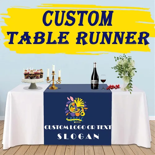 Miniatura 7 de Camino de mesa personalizado con logotipo de empresa, mantel de arpillera personalizado personalizado, texto de diseño de nombre impreso para 13 x
