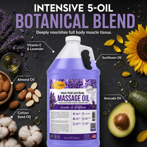 Miniatura 5 de SPA REDI - Aceite de masaje, flor silvestre de lavanda, pedicura profesional de 128 onzas, manicura, terapia de masaje de cuerpo completo con aceite