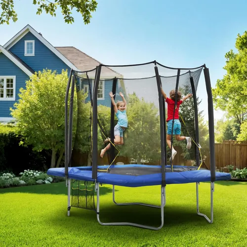 Miniatura 6 de Exacme Trampolín rectangular de 7 x 10, 8 x 12, 9 x 14 pies, para niños, dobles aberturas de cerramiento, trampolín rectangular pequeño para Azul