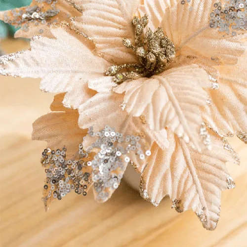 Miniatura 4 de 6 adornos para árbol de Navidad con purpurina para árbol de Navidad, flores artificiales de Navidad, accesorios florales, flores de franela