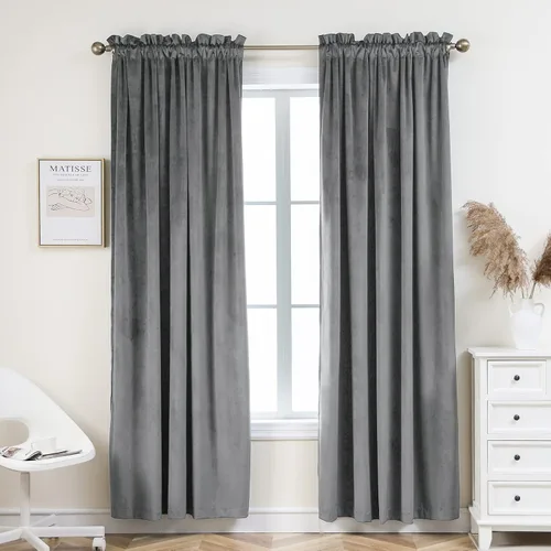 Miniatura 20 de PLEASANT BOULEVARD Cortinas de terciopelo [2 paneles] elegantes para sala de estar, dormitorio, cuarto de bebé, cortinas para oscurecer